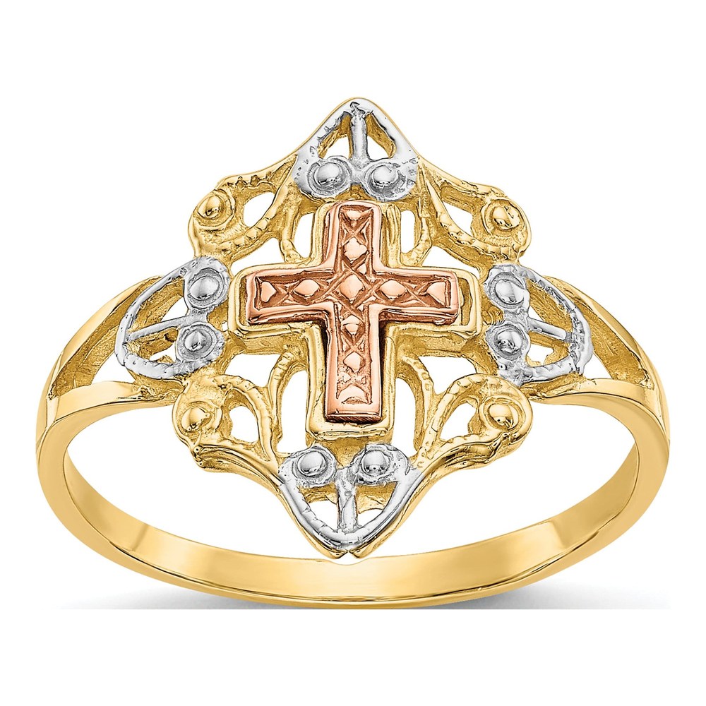 14K Two-Tone Gold Cross Ring