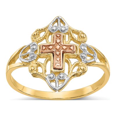 14K Two-Tone Gold Cross Ring