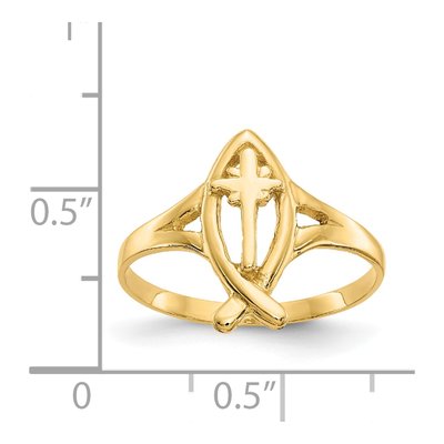 14K Yellow Gold Ichthus Cross Ring – view 4