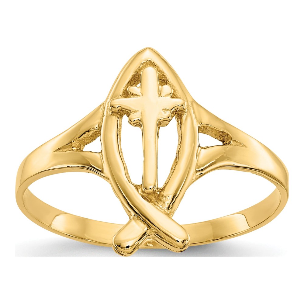 14K Yellow Gold Ichthus Cross Ring