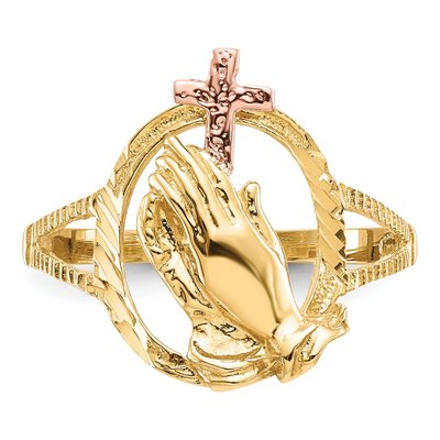 14K Two-Tone Gold Praying Hands Cross Ring – view 6