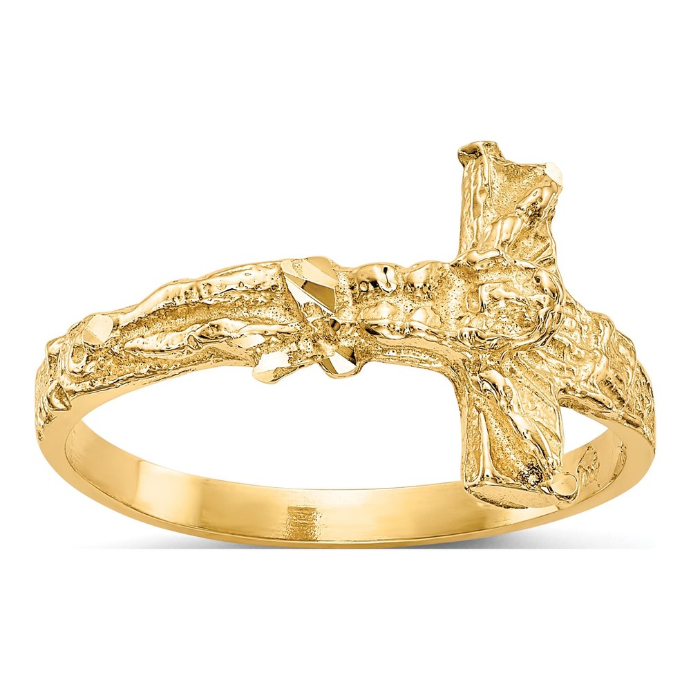 14K Yellow Gold Diamond-Cut Crucifix Ring