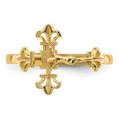 14K Yellow Gold Diamond-Cut Crucifix Ring – view 6