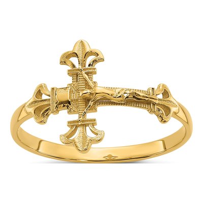 14K Yellow Gold Diamond-Cut Crucifix Ring