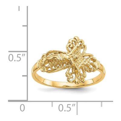 14K Yellow Gold Diamond-Cut Crucifix Ring – view 4