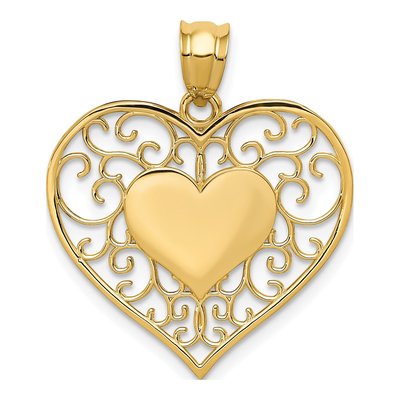 14K Yellow Gold Filigree Heart Pendant