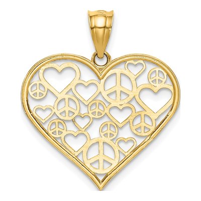 14K Yellow Gold Hearts Peace Signs Pendant – view 4