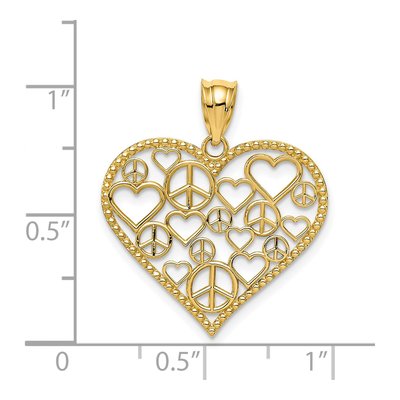 14K Yellow Gold Hearts Peace Signs Pendant – view 5