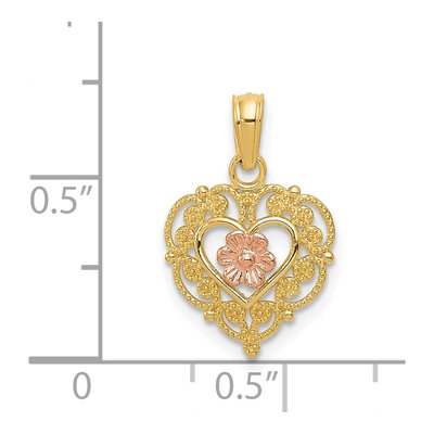 14K Two-Tone Gold Flower Heart Pendant – view 5
