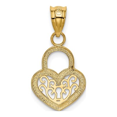 14K Yellow Gold Filigree Heart Lock Charm – view 4