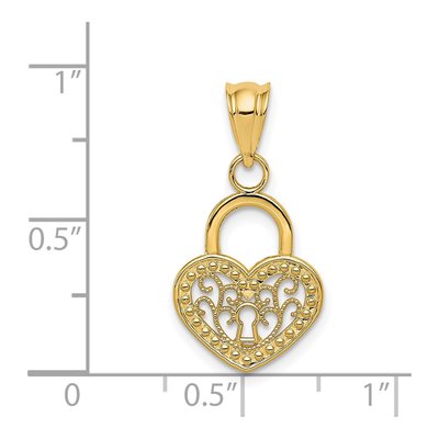 14K Yellow Gold Filigree Heart Lock Charm – view 5