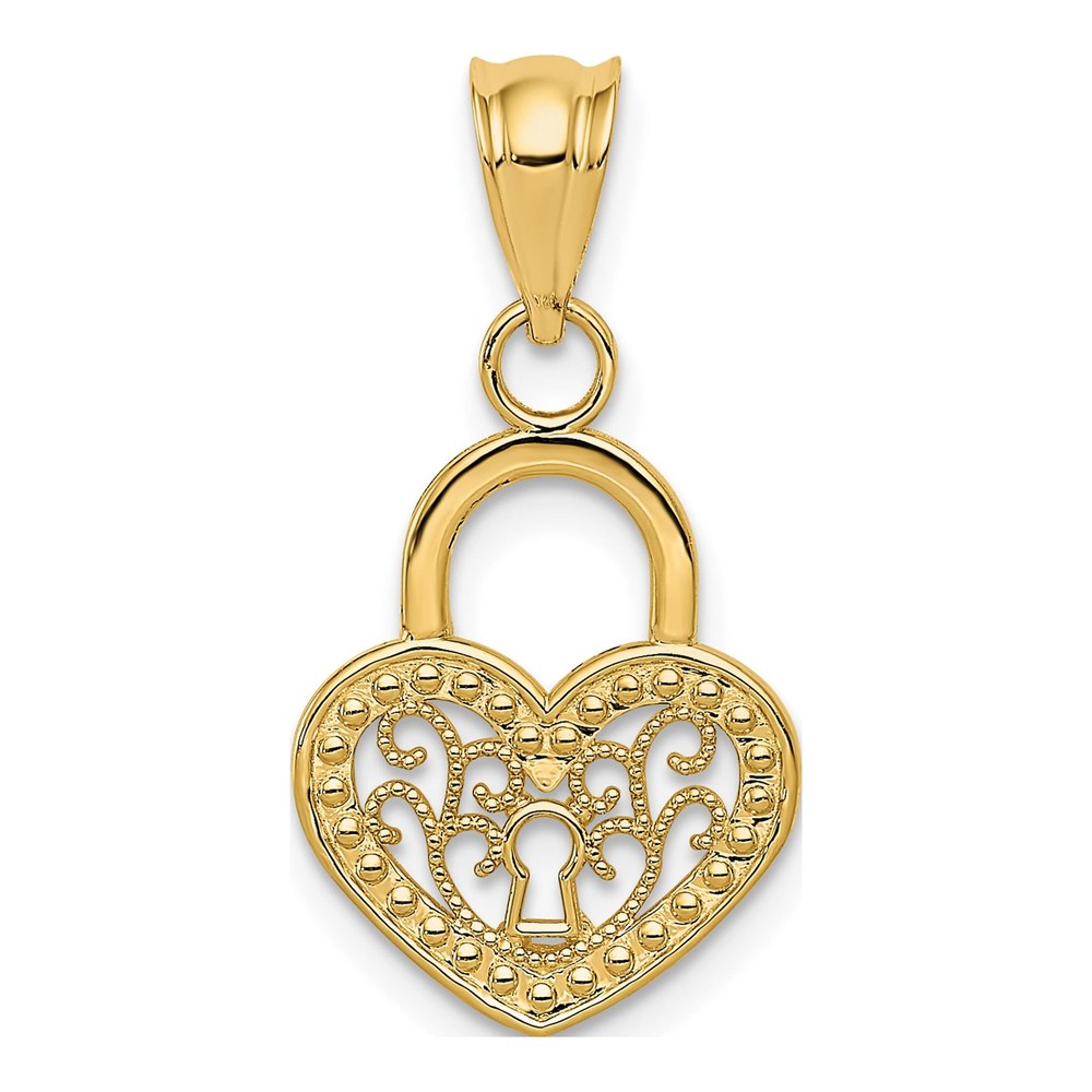 14K Yellow Gold Filigree Heart Lock Charm