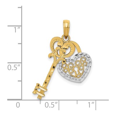 14K Yellow Gold Filigree Heart Key Lock Charm – view 4