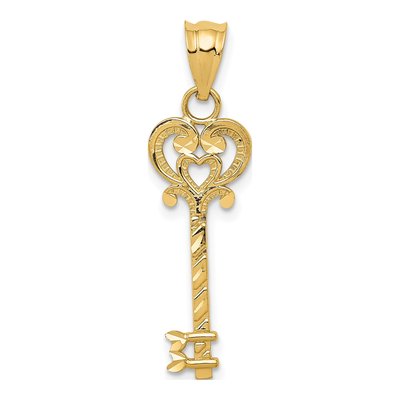 14K Yellow Gold Diamond-Cut Key Pendant