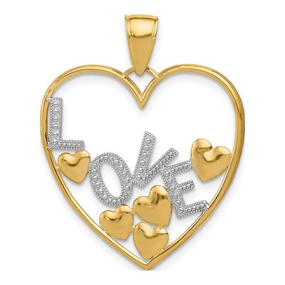 14K Yellow Gold LOVE Floating Hearts Pendant