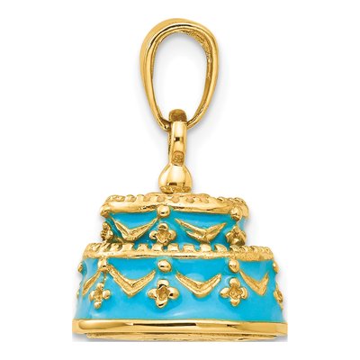 14K Yellow Gold Enameled Happy Birthday Cake Pendant – view 3