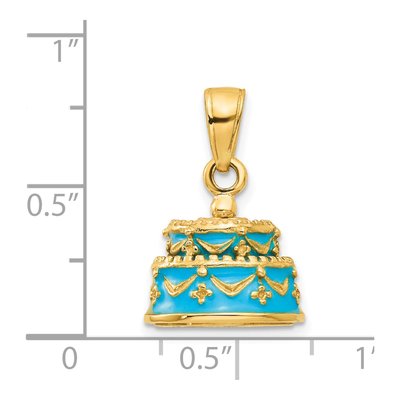 14K Yellow Gold Enameled Happy Birthday Cake Pendant – view 4