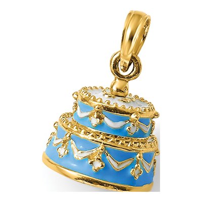 14K Yellow Gold Enameled Happy Birthday Cake Pendant – view 6