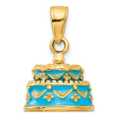 14K Yellow Gold Enameled Happy Birthday Cake Pendant