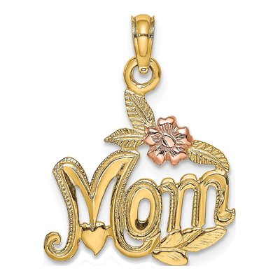 14K Two-Tone Gold MOM Flower Pendant