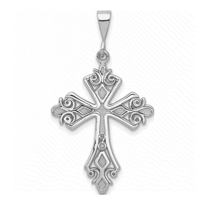 14K White Gold Fleur de Lis Cross Pendant