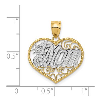14K Yellow Gold Filigree MOM Heart Number 1 Pendant – view 4