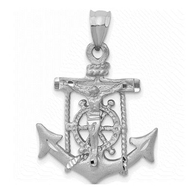 14K White Gold Mariners Crucifix Pendant
