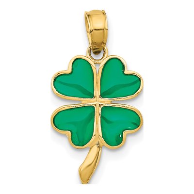 14K Yellow Gold Enameled 4-Leaf Clover Pendant