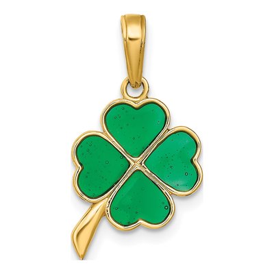 14K Yellow Gold 4-Leaf Clover Enamel Pendant