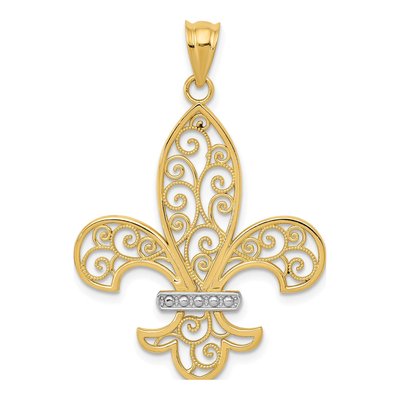 14K Yellow Gold Filigree Fleur de Lis Pendant