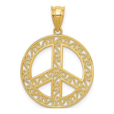 14K Yellow Gold Filigree Peace Sign Pendant