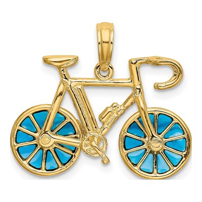 14K Yellow Gold Blue Enamel Bicycle Pendant – view 4