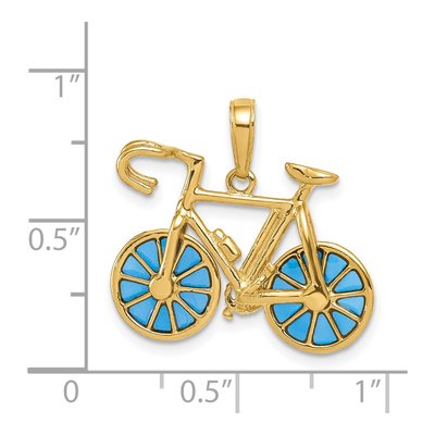 14K Yellow Gold Blue Enamel Bicycle Pendant – view 5
