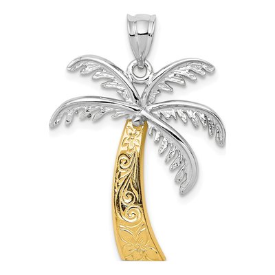 14K Two-Tone Gold Palm Tree Pendant