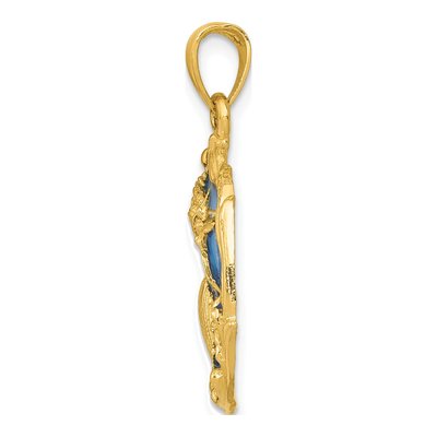 14K Yellow Gold Blue Enamel Shell Cluster Pendant – view 3