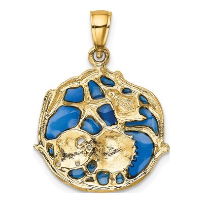 14K Yellow Gold Blue Enamel Shell Cluster Pendant – view 4