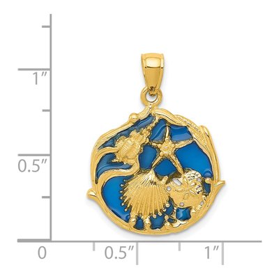 14K Yellow Gold Blue Enamel Shell Cluster Pendant – view 5