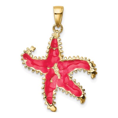 14K Yellow Gold Pink Enamel Starfish Pendant – view 4