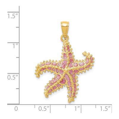 14K Yellow Gold Pink Enamel Starfish Pendant – view 5