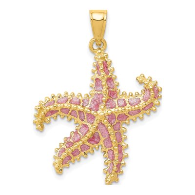 14K Yellow Gold Pink Enamel Starfish Pendant