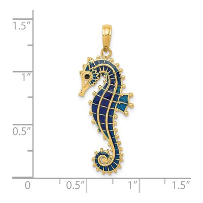 14K Yellow Gold Blue Enamel Seahorse Pendant – view 4