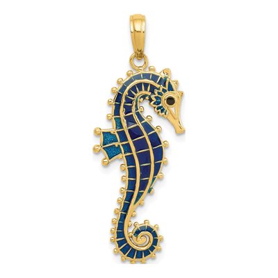 14K Yellow Gold Blue Enamel Seahorse Pendant – view 5