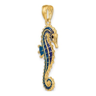 14K Yellow Gold Blue Enamel Seahorse Pendant – view 6