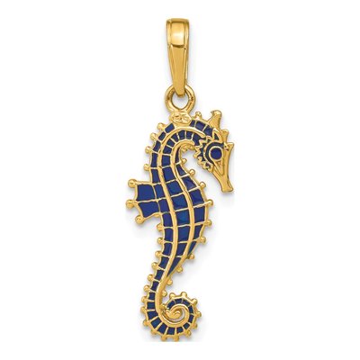 14K Yellow Gold Blue Enamel Seahorse Pendant – view 4