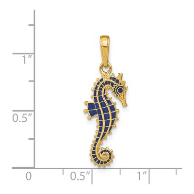 14K Yellow Gold Blue Enamel Seahorse Pendant – view 5