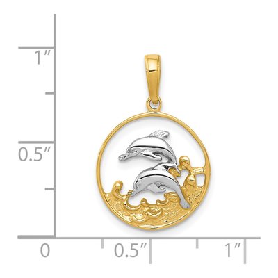 14K Yellow Gold Dolphins Circle Pendant – view 4