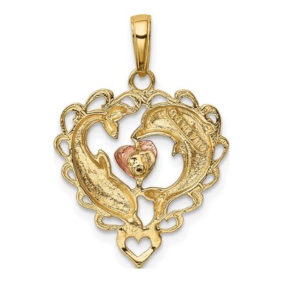 14K Two-Tone Gold Dolphins Heart Pendant – view 4