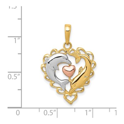 14K Two-Tone Gold Dolphins Heart Pendant – view 5