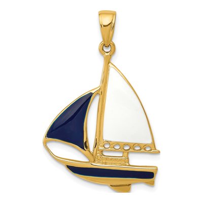 14K Yellow Gold Enameled Sailboat Pendant