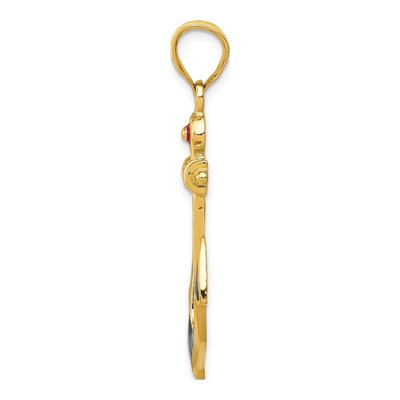 14K Yellow Gold Red Blue Enamel Anchor Pendant – view 3